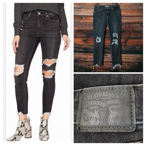 Levis 721 Jeans 31 12 High Rise Skinny Ankle Distressed Black Denim Stretch